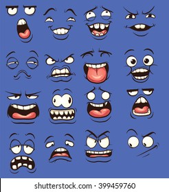 Cartoon faces with different expressions. Vector clip art illustration with simple gradients. Each on a separate layer.