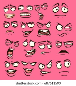 Cartoon faces with different expressions. Vector clip art illustration with simple gradients. Each on a separate layer. 