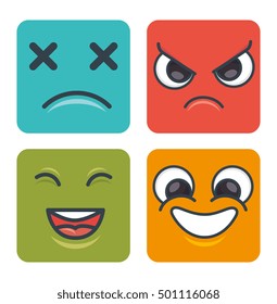 cartoon faces emoticons square