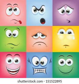 Cartoon faces with emotions 