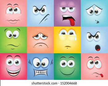 Cartoon faces with emotions 