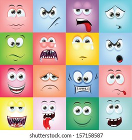 Cartoon faces with emotions 