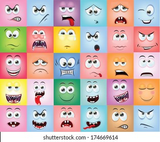 Cartoon faces with emotions 