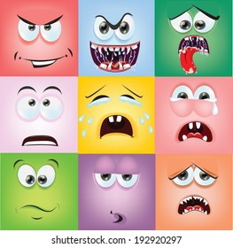 Cartoon faces with emotions 