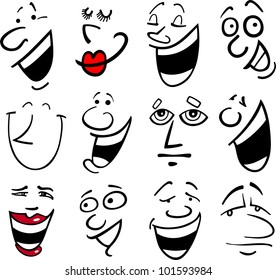 Cartoon faces and emotions for humor or comics design