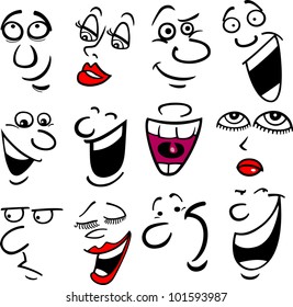 Cartoon faces and emotions for humor or comics design