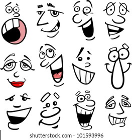 Cartoon faces and emotions for humor or comics design