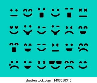 Cartoon faces with emotions. Set of twenty four different emoticons. Vector illustration