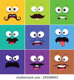 Cartoon faces with emotions v.8 (Mustache)