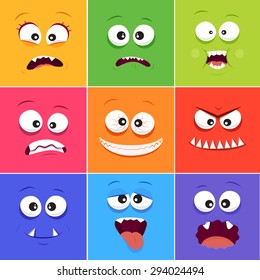 Cartoon faces with emotions v.9 (Monsters)