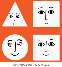 cartoon faces expressing different emotions on orange background