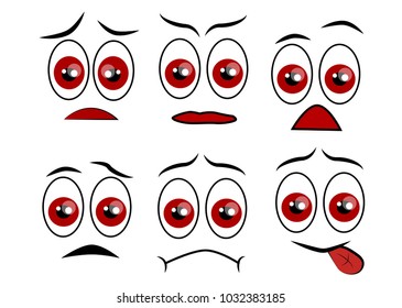 Cartoon faces expression line icons set. Set of emoticons or emoji illustration line icons. Smile icons line art isolated vector illustration on white background