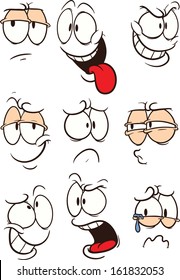 Cartoon faces with expressions clip art. Vector cartoon illustration. Each face on a separate layer.