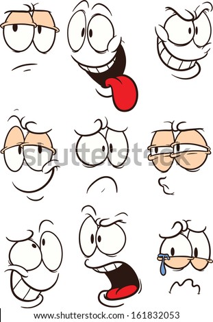 Cartoon faces with expressions clip art. Vector cartoon illustration. Each face on a separate layer.