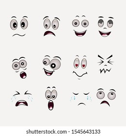 Cartoon faces expressions set on white background