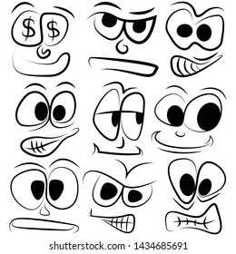 Cartoon faces expressions vector set