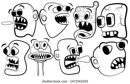 Cartoon faces expressions vector set