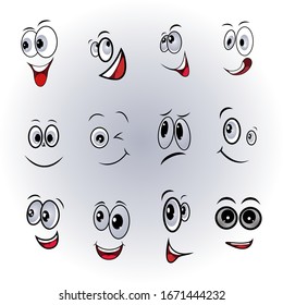 Cartoon faces expressions vector set