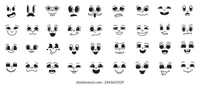 Cartoon faces expressions vector set