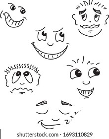 Cartoon Faces Expressive Eyes Mouth Smiling Stock Vector (Royalty Free ...