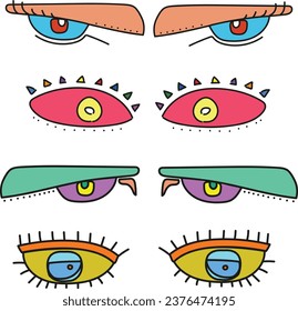 Cartoon faces. Expressive eyes and mouth, smiling, angry and surprised character face expressions. Caricature comic emotions or emoticon doodle. Isolated vector illustration icons set