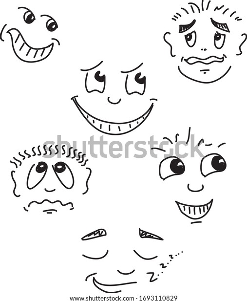 Cartoon Faces Expressive Eyes Mouth Smiling Stock Vector (Royalty Free ...