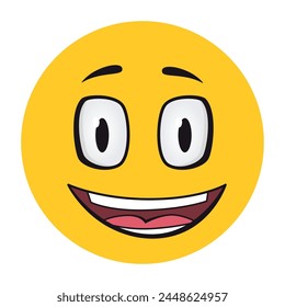 Cartoon faces. Funny face expressions, caricature emotions. Cute character with expressive eyes and mouth, vector smiley emoticon happy tongue emoticon