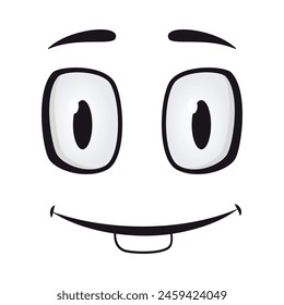 Cartoon faces. Funny face expressions, caricature emotions. Cute character with expressive eyes and mouth, vector smiley emoticon happy tongue emoticon