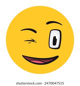 Cartoon faces. Funny face expressions, caricature emotions. Cute character with expressive eyes and mouth, vector smiley emoticon happy tongue emoticon