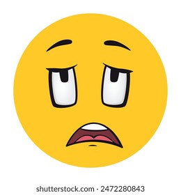 Cartoon faces. Funny face expressions, caricature emotions. Cute character with expressive eyes and mouth, vector smiley emoticon happy tongue emoticon