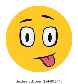 Cartoon. Expressões de rosto engraçadas, emoções caricaturais. Personagem bonito com olhos expressivos e boca, emoticon smiley vetor emoticon língua feliz