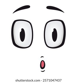 Cartoon faces. Funny face expressions, caricature emotions. Cute character with expressive eyes and mouth, vector smiley emoticon happy tongue emoticon