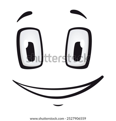 Cartoon faces. Funny face expressions, caricature emotions. Cute character with expressive eyes and mouth, vector smiley emoticon happy tongue emoticon