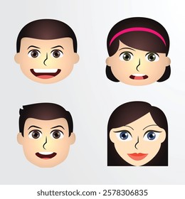 Cartoon Faces Girl And Boy Vector Avatars