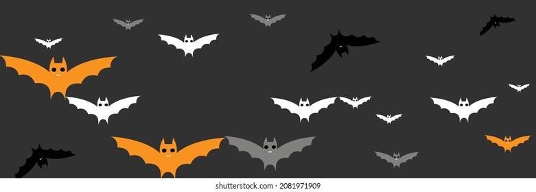 Cartoon Faces Grey Chaos Mysterious Bats Illustration. Spooky Monster Creepy Orange Party Halloween Art Illustration. Horror Gothic Vampire Scary Sky Backdrop. Fear Dracula Funny White Black Bats.