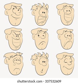 Cartoon faces  for humor or comics design. Vector illustration