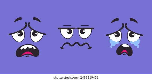 Caras de dibujos animados con emociones negativas aisladas. Ilustración de Diseño gráfico plano de Vector
