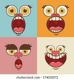 cartoon faces over colors background vector illustration