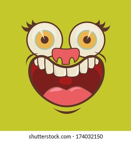 cartoon faces over green background vector illustration