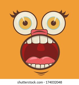cartoon faces over orange background vector illustration