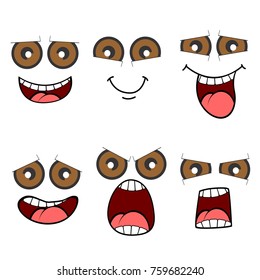 Cartoon Faces Set With Brown Eyes