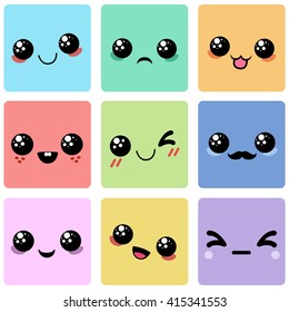 Cartoon faces. Set of different emotions painted in squares