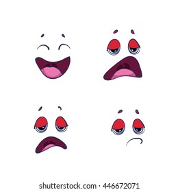 Cartoon faces set with different emotions as happy, fun, smile, surprise, sad, feel and other