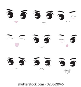 Cartoon faces set with emotions for comics design. Vector versio