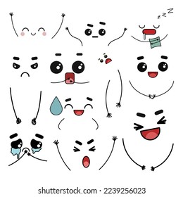 Cartoon faces set. Expressive eyes and mouth