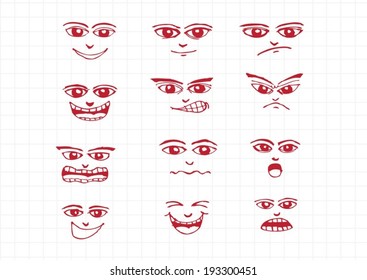 Cartoon faces Set hand drawing illustration