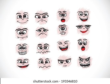 Cartoon faces Set hand drawing illustration