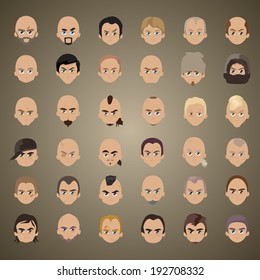 Cartoon Faces Set - Isolated On Brown Background, Vector Illustration, Graphic Design Editable For Your Design