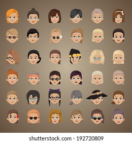 Cartoon Faces Set - Isolated On Brown Background, Vector Illustration, Graphic Design Editable For Your Design