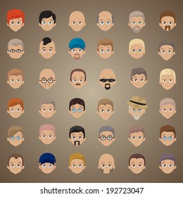 Cartoon Faces Set - Isolated On Brown Background, Vector Illustration, Graphic Design Editable For Your Design